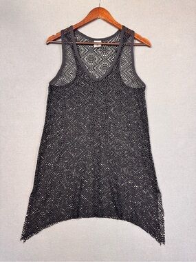 Mossimo Black Mesh Swim Cover Dress Top with Asymmetrical Hem and Side Slits, S